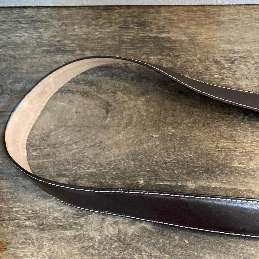 Fossil Men's Dark Brown Stitched Leather Belt Silver Tone Buckle Size M‎ Classic